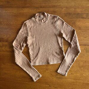 American Eagle caramel tan pointelle mock neck top M